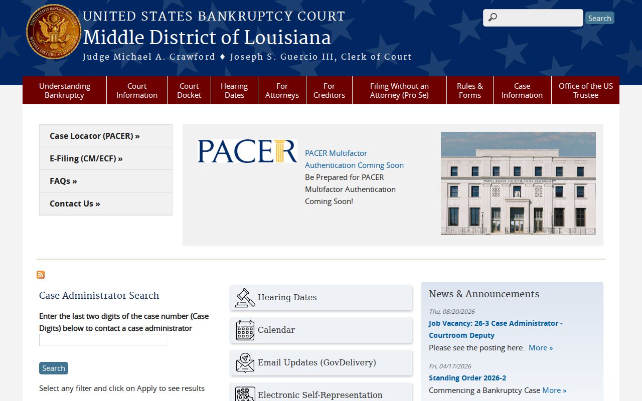 East Baton Rouge Parish docket search separate federal bankruptcy court page