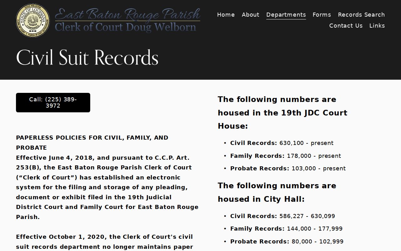 East Baton Rouge Parish civil docket paperless records policy