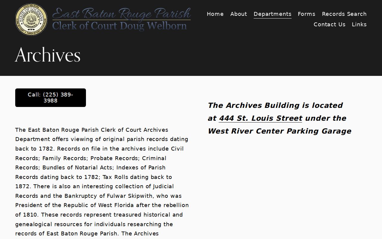 East Baton Rouge Parish civil docket archives records location