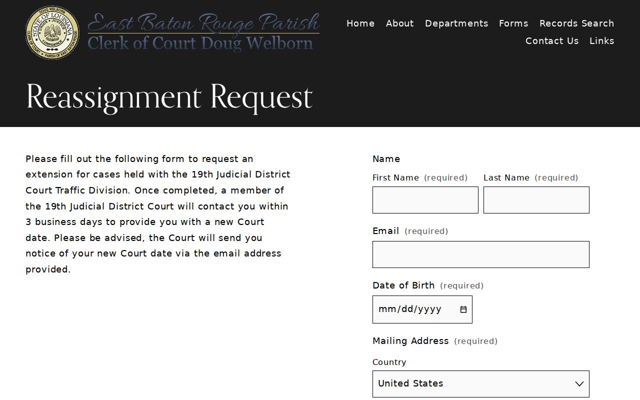 East Baton Rouge Parish court schedule traffic reassignment request form