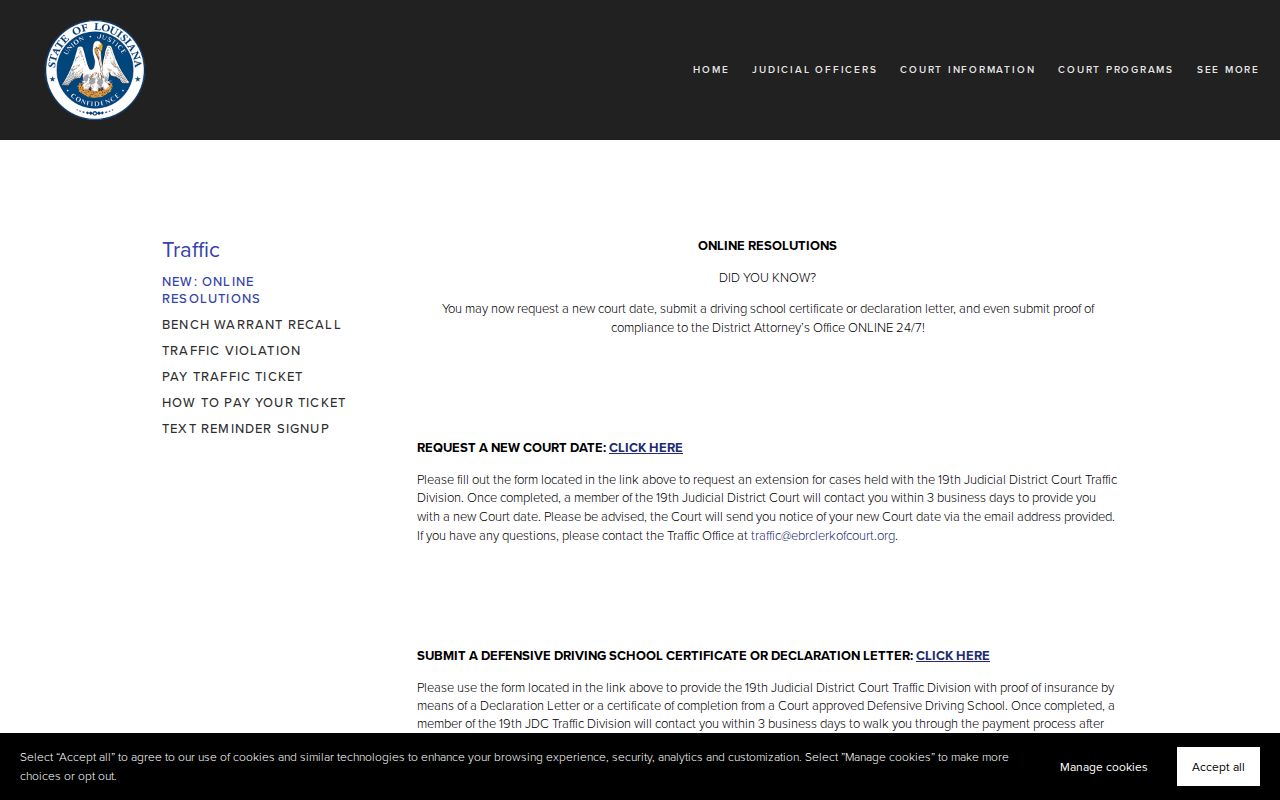 East Baton Rouge Parish court schedule online traffic resolution options