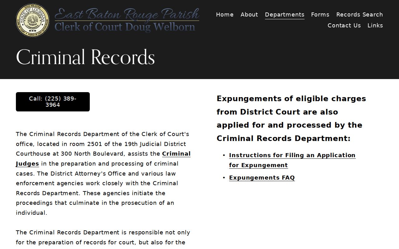 East Baton Rouge Parish criminal docket Criminal Records Department page