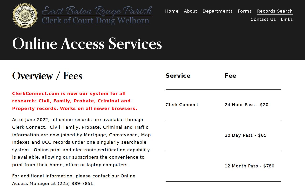 East Baton Rouge Parish court docket ClerkConnect fees and online records access