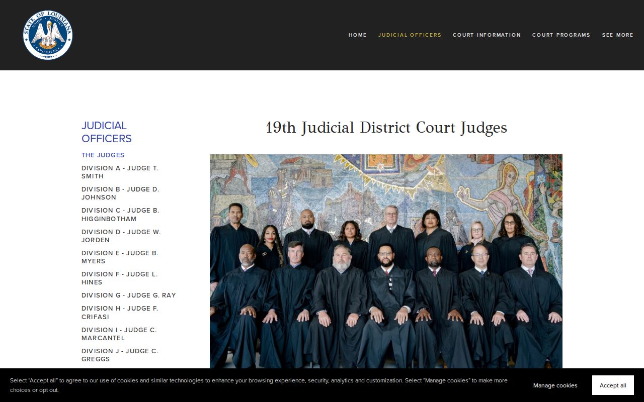 East Baton Rouge Parish court docket 19th JDC judicial divisions and judges
