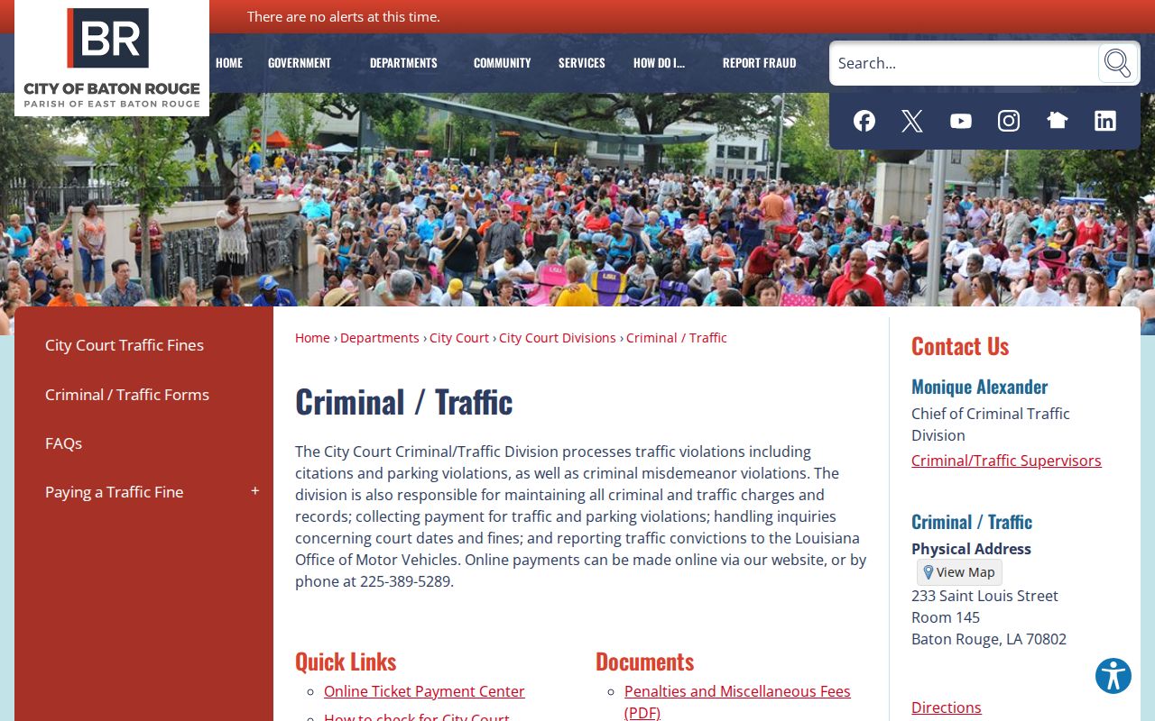 East Baton Rouge Parish traffic court records Baton Rouge City Court Criminal Traffic page